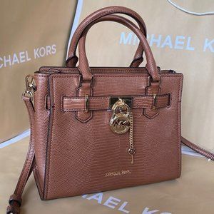 Michael Kors Small Hamilton Pebbled Leather Satchel Crossbody Bag Luggage